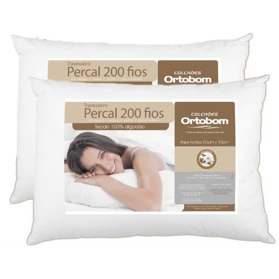 Kit 4 Travesseiros Premium Ortobom 200 Fios Percal 100% Algodão