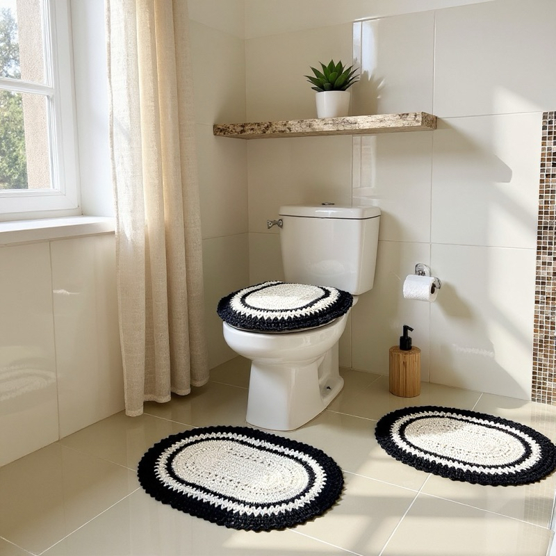 Jogo De Banheiro Em Crochê 3 Peças Vezinho Artesanal