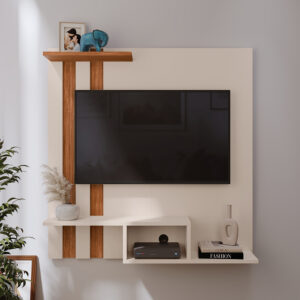 Painel Suspenso Home TV Até 32 Polegadas Nichos Prateleira - OFFWHITE/CEDRO