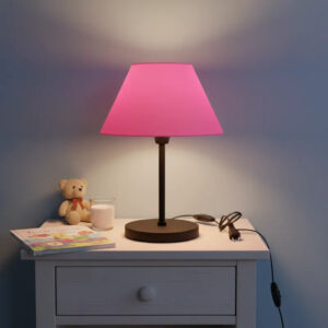 Abajur Luminária de Mesa Cúpula injetada Aramado Decoração Bancada Escritório Quarto Moderno - PRETO/ROSA