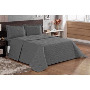 Kit 03 Peças Cobre Leito Casal Padrão Matelado - Imperium - Cinza