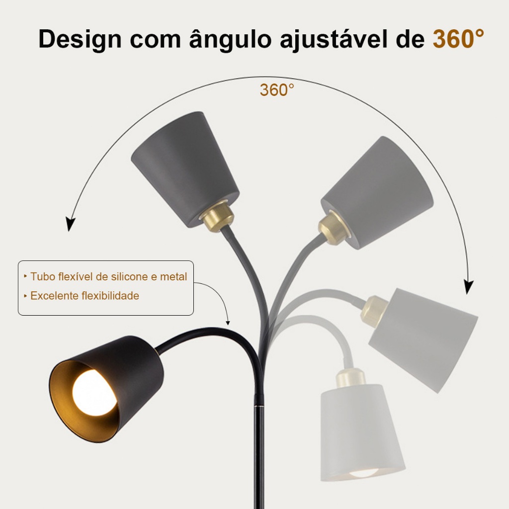 Luminária de LED moderna e minimalista de chão abajur de cabeceira luz para sala de estar Rotação livre de 360 graus