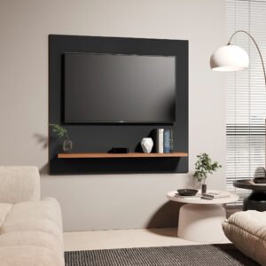 Painel Televisão Suspenso 32 Polegada Quarto Nicho Rack Retro - Preto/Freijó