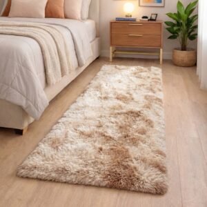 Tapete Passadeira 2,00 x 0,60 Corredor Quarto Sala Beira de Cama Felpudo Peludo - Bege mesclado