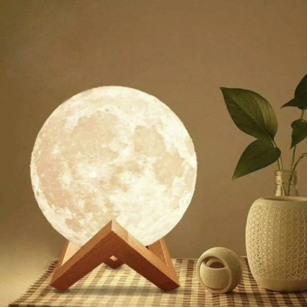 Luminaria Lua Cheia 3D de Mesa com Suporte Led Sem Fio Decoração