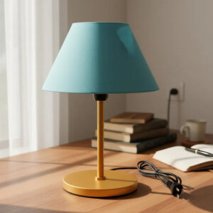 Abajur Luminária de Mesa Cúpula injetada Aramado Decoração Bancada Escritório Quarto Moderno - DOURADO/AZUL