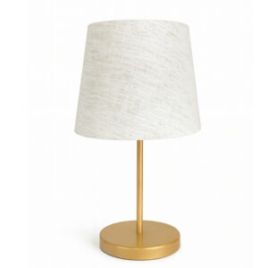 Abajur de Mesa Moderno Minimalista com Cúpula Decorativa para Quarto e Sala - Linho e Dourado