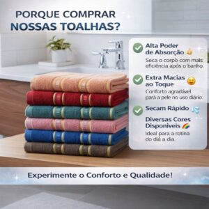 Kit 4 Toalhas Banho Turquesa 70x140 100% Algodão Felpuda Conforto Premium Grande