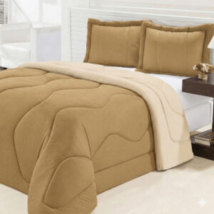 Edredom Queen Dupla Face Malha Gel 3 Peças - Avelã com Palha