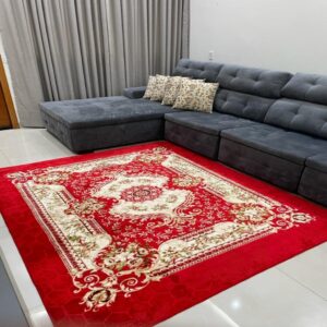 Tapete Belga Luxo 2,40 x 2,00 Estampa Moderna p/ Decoração Sala Escritório Grande - Vermelho Indiano Aveludado