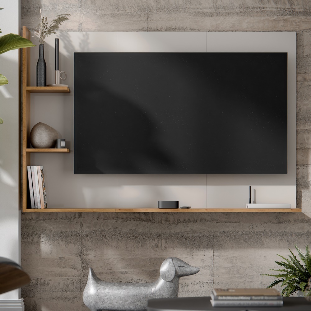 Painel Para TV 50 Polegadas Smart Para Sala Quarto Nicho Com Prateleira Berlim