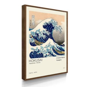 Quadro Decorativo Com Moldura Hokusai Onda de Kanagawa - Madeira Avelã