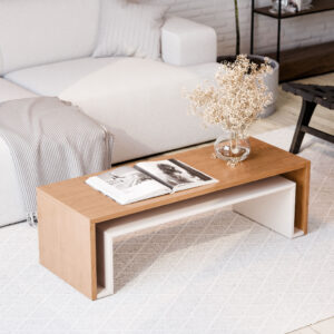 Mesa de Centro Livintus Nature Branco Moderna Decorativa Sala Estar Compacta Elegante com Nicho