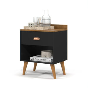 Mesa de cabeceira Pérola pé retrô / moderno - Cores - PÉROLA - PRETO / FREIJÓ