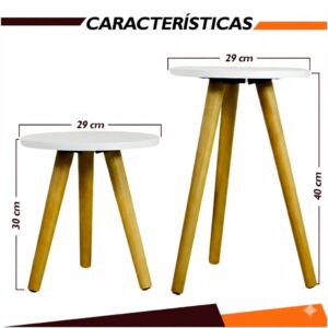Conjunto de Mesinhas Canto E Apoio Pe Palito Madeira Tripe Porta Quadros E Objetos MDF Branco