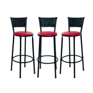 KIT 3 BANQUETAS BANCO ALTO ENCOSTO PRETO COZINHA AREA GOURMET MOVEIS DE JUNCO - vermelho