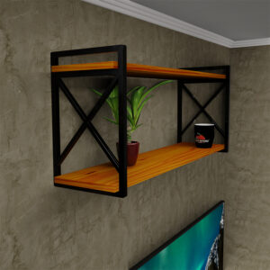 Prateleira Estilo Industrial Modelo X 20x60cm com Suportes e Tábuas de Madeira