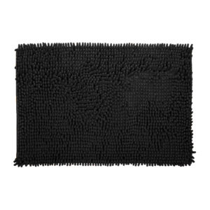 Tapete Peludo para Porta Felpudo Bege Mesclado 40cm x 60cm Antiderrapante Shaggy - Várias Cores - Macarrão Preto