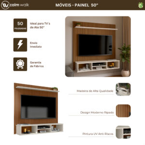 Painel para TV até 60 Polegadas Ripado Para Sala Com Nicho e Prateleira Espaçosa Organização Moderna