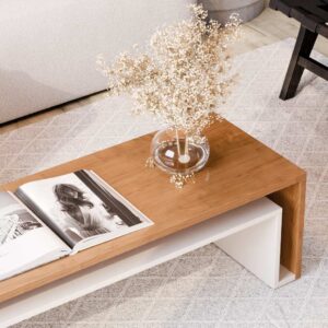 Mesa de Centro Livintus Nature Branco Moderna Decorativa Sala Estar Compacta Elegante com Nicho