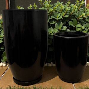 Kit 4 Vasos Marmorizados Decorativos Planta de Luxo Flor Polietileno Coluna polida N1 N2 + Bojo N1 N2 Com Pratos +Bacia - (211+219+228+229) Preto