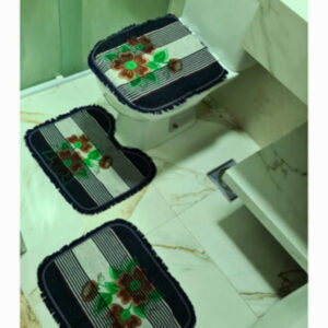 Tapete Para Banheiro Jogo 3 Peças Conjunto Tapetes Toalha Chão Piso Estampas Liso Barato Promoção - PRETO ESTAMPADO