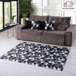 KIT TAPETE SALA QUARTO GEOMETRICO 1M X 1,40M + 04 CAPAS GORGURINHO 45CMX45CM JOGO COMPLETO