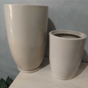 Kit 4 Vasos Marmorizados Decorativos Planta de Luxo Flor Polietileno Coluna polida N1 N2 + Bojo N1 N2 Com Pratos +Bacia - (211+219+228+229) BEGE