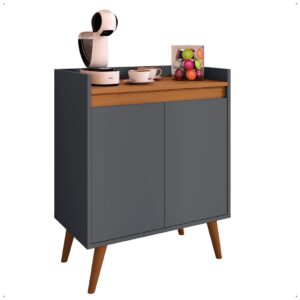 Aparador Buffet Retrô Pés Palito Em Madeira Maciça Esplanada Cantinho Do Café Recepção 2,3,4 Portas - Lívia 2 Cinza Com Freijó