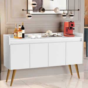 *Aparador Buffet Cantinho Café Sala Jantar Cozinha 4 Portas Puxador Embutido Prateleira Interna K7 - Luxo 4 Branco