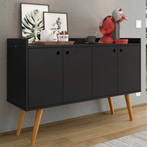 Aparador Buffet Retrô 4 Portas Cantinho do Café / Sala de Estar Organizador de Cozinha Balcão Dallas - Preto