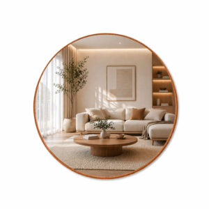 Espelho Adnet Com Alça Couro Redondo Decorativo Várias Tamanhos + Suporte - Moldura Caramelo