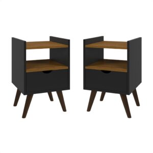Kit 2 Mesas Cabeceira Quarto Gaveta Decoração Resistente Multiuso Organizador Nicho Retro Cores - KIT ALICE PRETO/FREIJÓ
