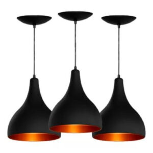 Kit 3 Pendente de Luminária Modelo Gota para Cozinha, Sala, Quarto Escritótio, Area Gourmet - Preto/Cobre