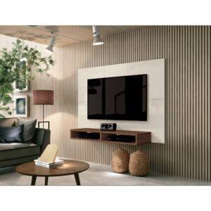 Painel Para Tv Até 43 Polegadas Com 02 Nichos - New Fox Faro - Off White/Nogueira
