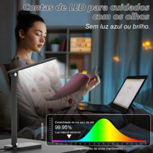 Luminária Abajur de Mesa LED três temperaturas de cor, 3000-6000k, escurecimento contínuo, muito protetora para os olhos