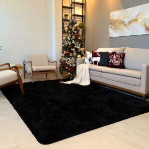 Tapete Decorativo Grande 3,00x2,00 Peludo Sala de Estar Macio Confortável Luxo - Preto Liso