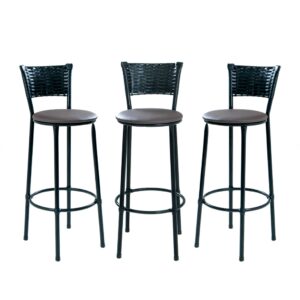 KIT 3 BANQUETAS BANCO ALTO ENCOSTO PRETO COZINHA AREA GOURMET MOVEIS DE JUNCO - marrom