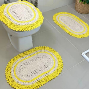 Jogo De Banheiro Em Crochê 3 Peças Vezinho Artesanal - Amarelo