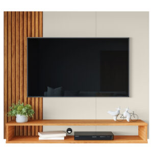 AJP Móveis Painel Para Tv Até 55 Polegadas Cairo Design Moderno Com Nicho Organizador - VÁRIAS CORES - OFF-WHITE/3D RIPADO/NATURE