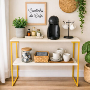 Aparador Industrial Mesa Buffet Balcão Multiuso Decorativo para Sala Cantinho do Café 2 Prateleiras