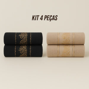 Kit4 Toalhas de Banho Banhão Gigante 100% Algodão – Super Macias, Alta Absorção e Qualidade Premium - KIt 4 Toalhas - Bege&Preto
