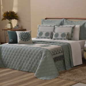 Kit Colcha Cobre Leito Casal Queen Completo Turin 180 Fios 10 peças Premium - Verde Malva