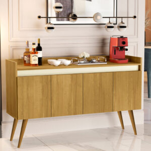 *Aparador Buffet Cantinho Café Sala Jantar Cozinha 4 Portas Puxador Embutido Prateleira Interna K7 - Luxo 4 Madeirado Com Off White