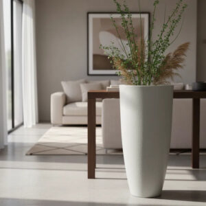 Vaso Luxo Planta Sala Coluna Ibiza Cone G Decorativo Liso - CINZA
