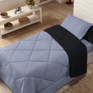 Kit Edredom Solteiro Infantil Aconchego com Lençol 04 Peças - CINZA PRETO