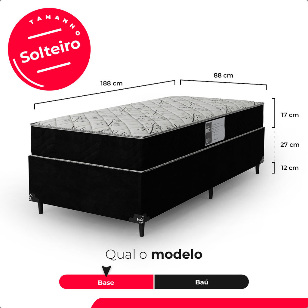 Cama Box Solteiro + Colchão D33 One Face - Suede Preto