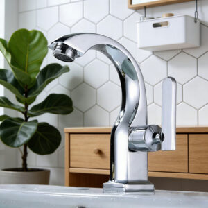 Torneira de banheiro em aço inoxidável 304, 100% metal brilhante, adequada para lavatório, saída de água fria