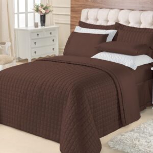 Kit Colcha Cobre Leito Top Line Estampado 3 Pçs 180 fios Premium - Marrom