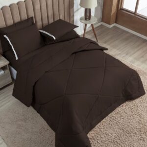 Kit de Edredom Casal Queen Dupla Face Quentinho e Macio - Marrom